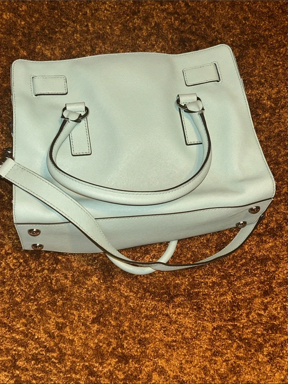 Michael Kors Mint Green Leather Satchel with Silver Hardware